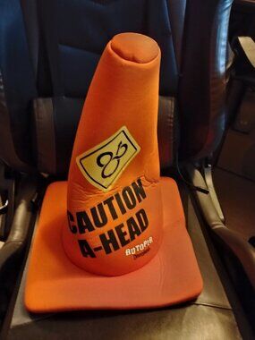 Disneyland Autopia Caution A-Head Traffic Cone Foam Hat Mickey Mouse Emblem